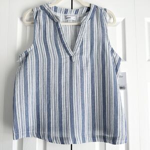 NWT Sonoma Sleeveless Top Size S Blue White Stripe Tank Top 100% Cotton
